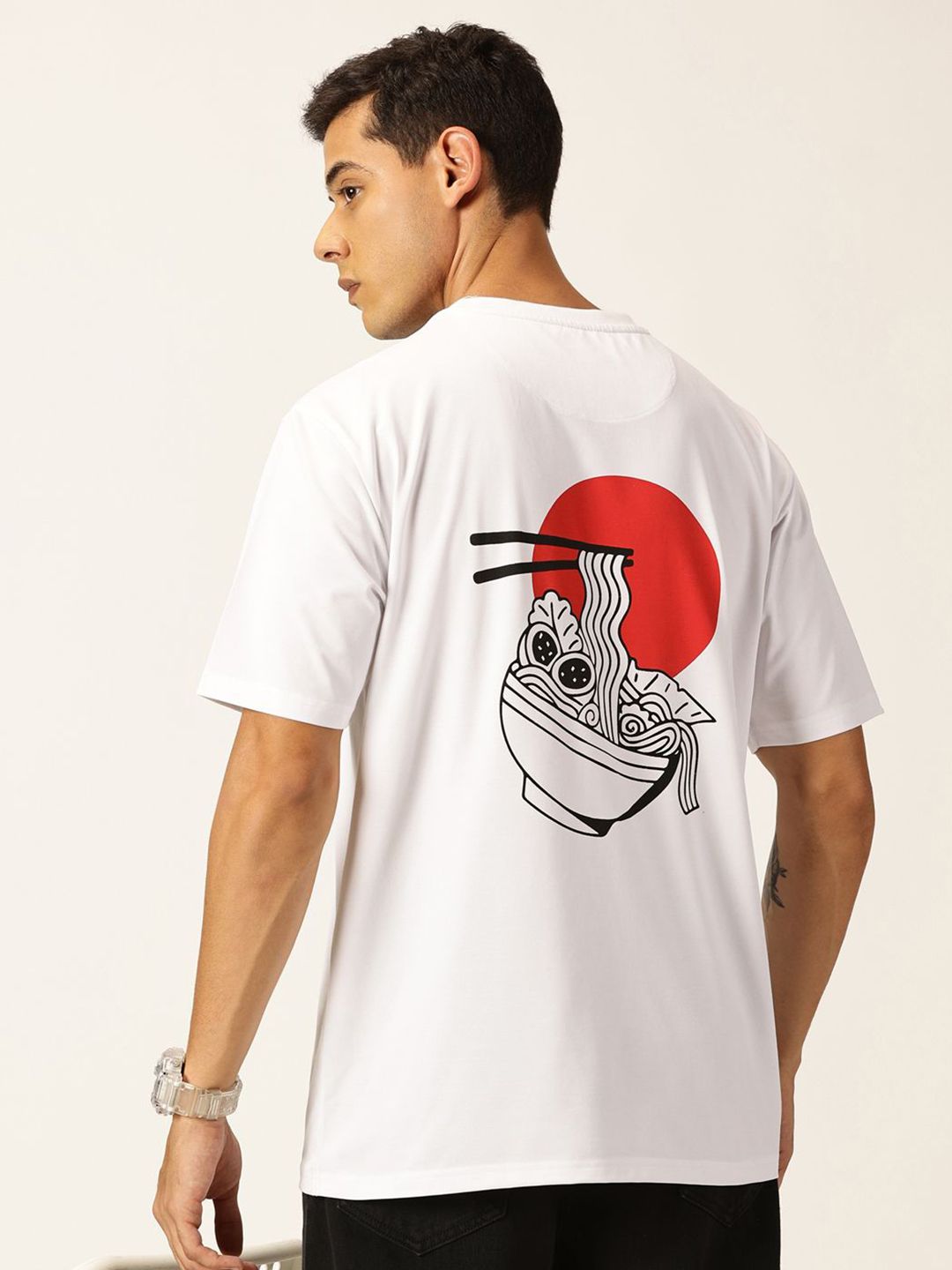 White Graphic Printed Drop Shoulder Oversized Tshirt For Men