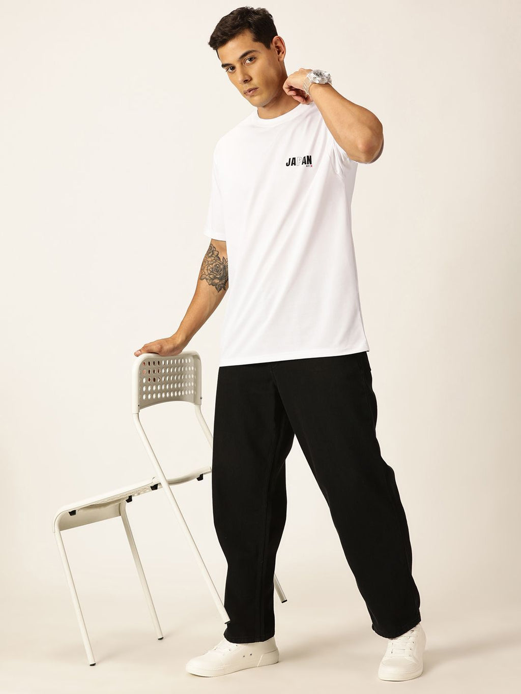 White Graphic Printed Drop Shoulder Oversized Tshirt For Men