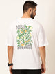 White Oversized Typography Printed Cotton Bio Finish Tshirt For Men