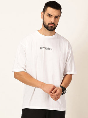 White Oversized Typography Printed Cotton Bio Finish Tshirt For Men