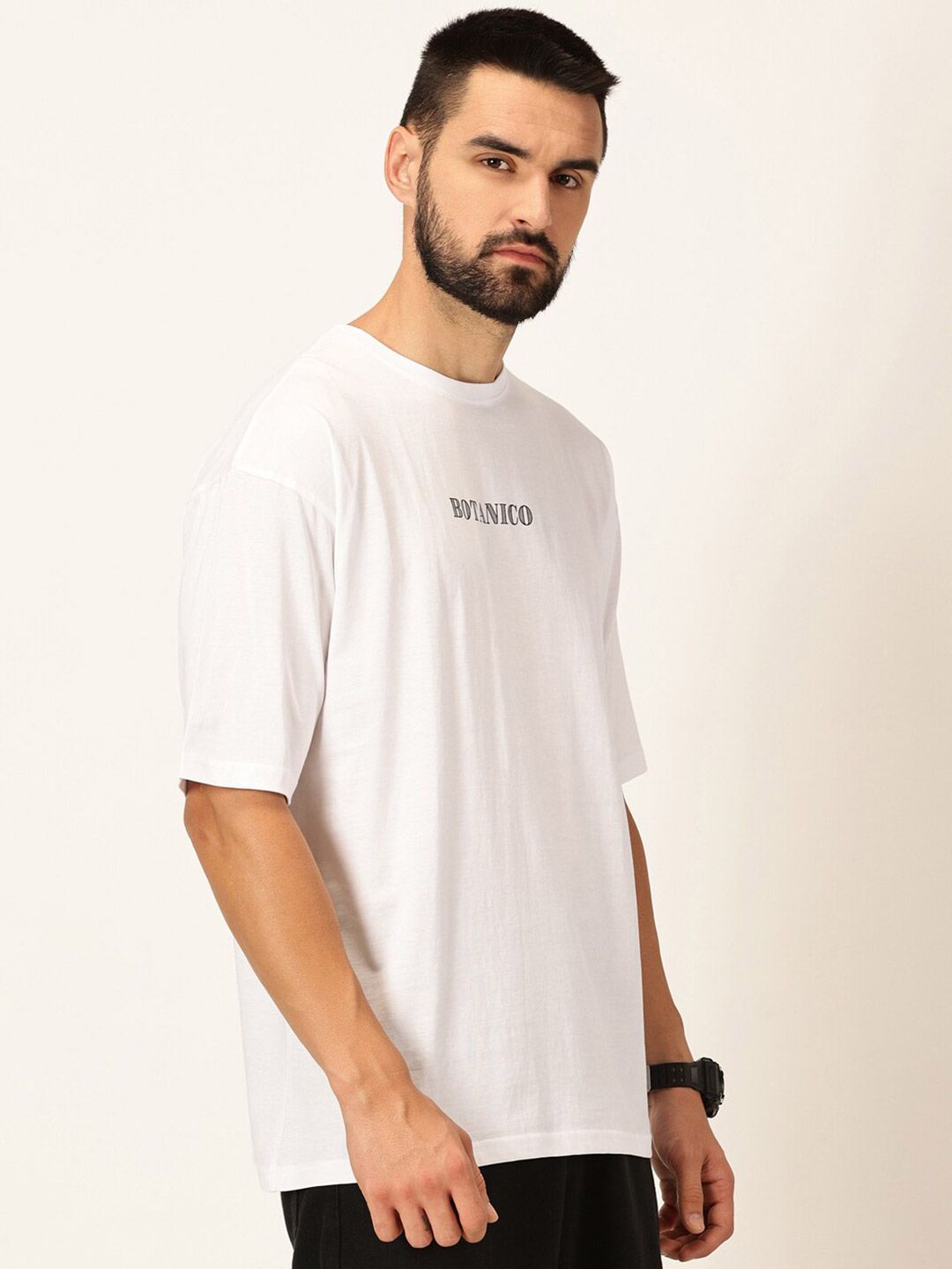 White Oversized Typography Printed Cotton Bio Finish Tshirt For Men