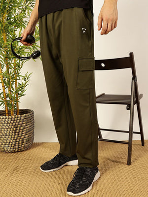 Olive Mid-Rise Relaxed-Fit Track Pants For Men