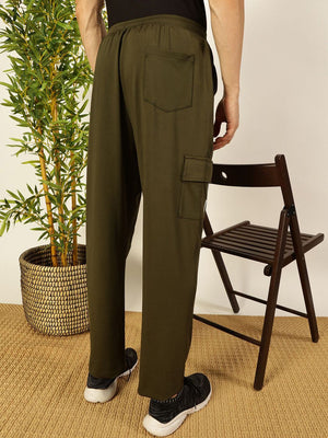 Olive Mid-Rise Relaxed-Fit Track Pants For Men