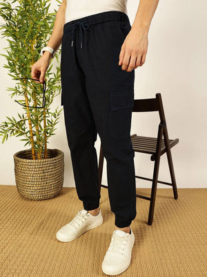 Navy Smart Slim Fit Cotton Woven Cargo Trouser For Men