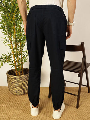 Navy Smart Slim Fit Cotton Woven Cargo Trouser For Men