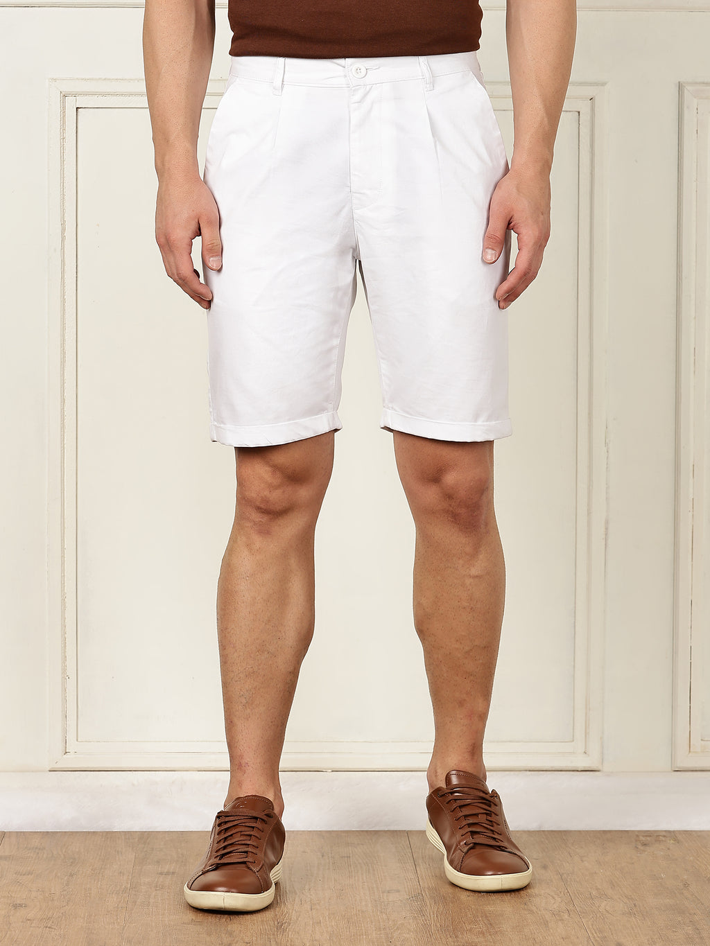Thomas Scott Men White Mid-Rise Regular Fit Cotton Woven Chinos Shorts