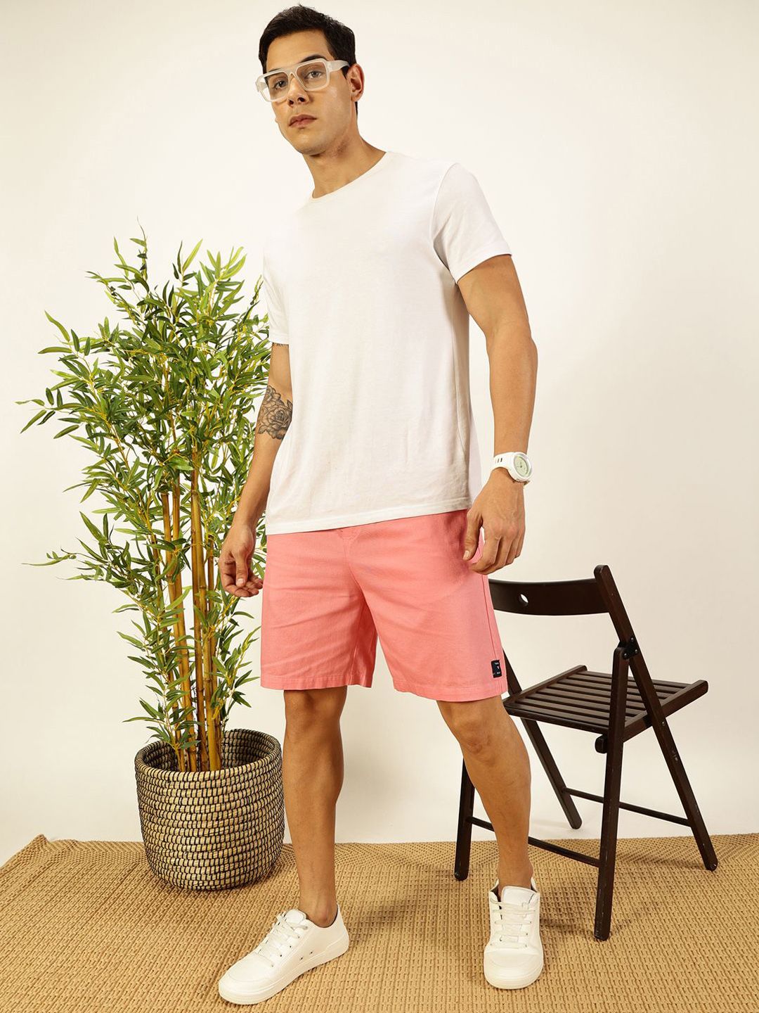 Peach Pure Cotton Mid-Rise Boxer Shorts For Men