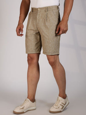 Beige Mid-Rise Regular Fit Woven Linen Chino Shorts For Men