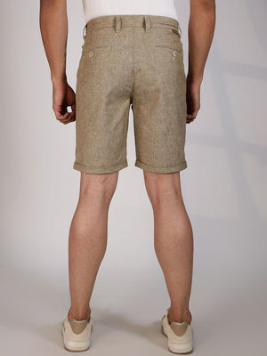 Beige Mid-Rise Regular Fit Woven Linen Chino Shorts For Men