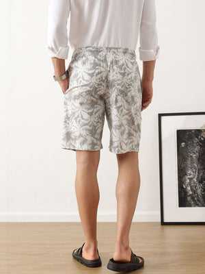 Grey Regular Fit Mid-Rise Floral Printed Woven Shorts For Men
