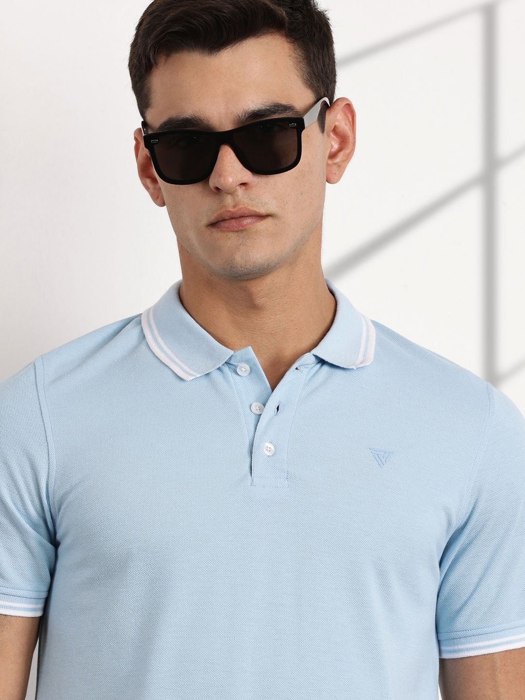 Blue Regular Fit Short Sleeves Polo Collar Knit Tshirt For Men