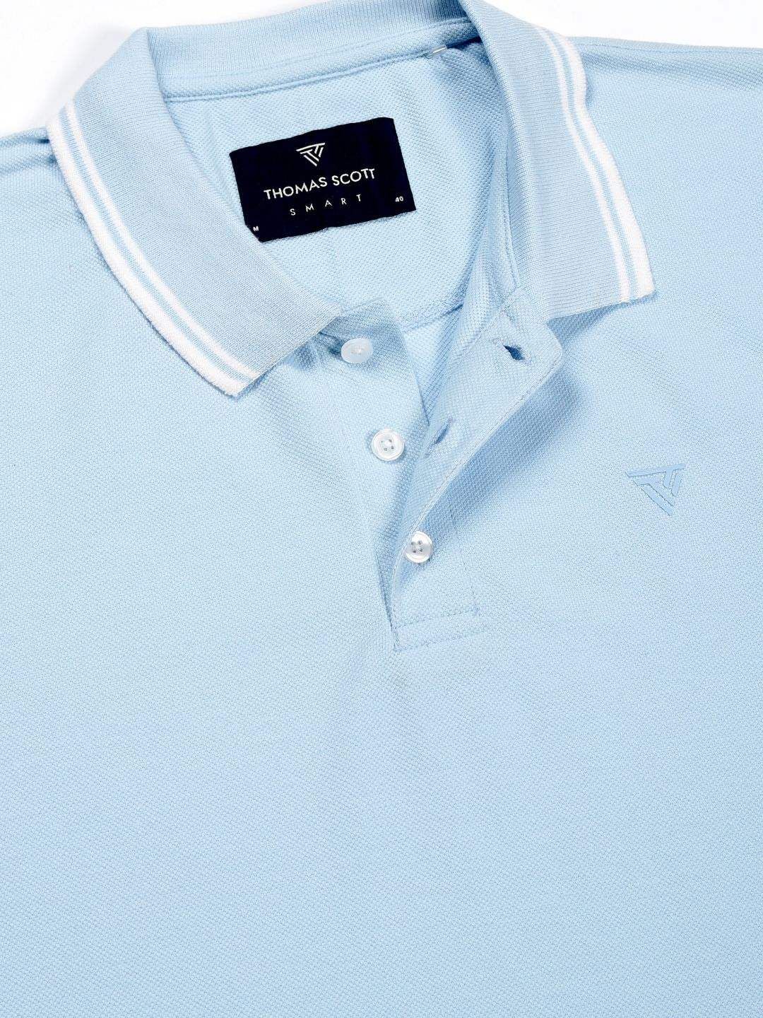 Blue Regular Fit Short Sleeves Polo Collar Knit Tshirt For Men