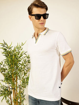 White Regular Fit Polo Tshirt For Men