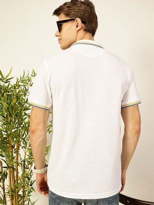 White Regular Fit Polo Tshirt For Men