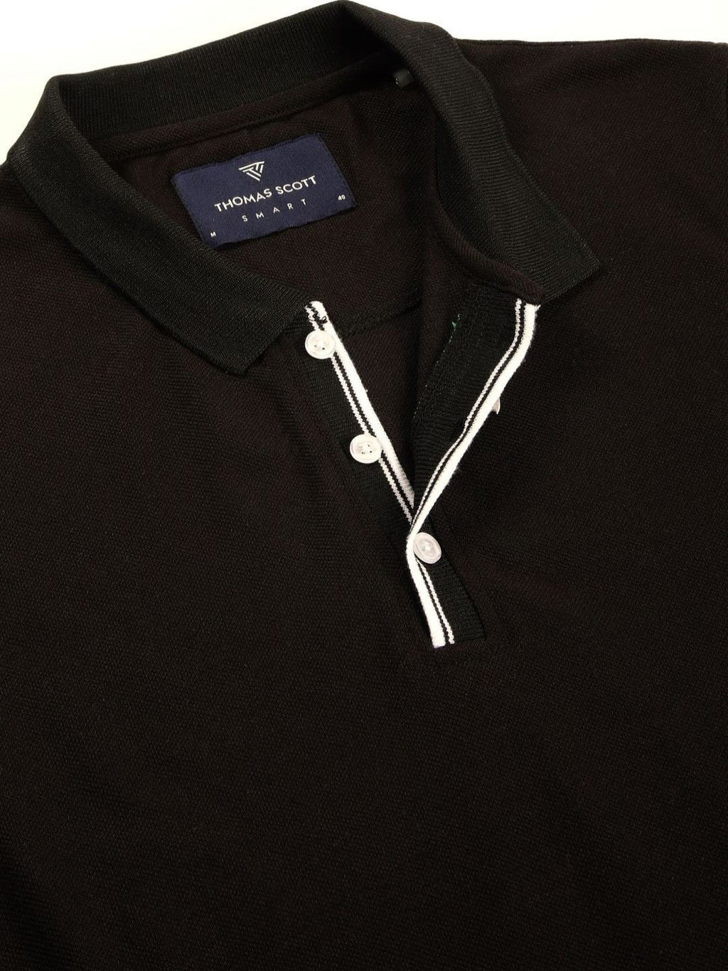 Black Regular Fit Short Sleeves Solid Polo Collar Knit Tshirt For Men