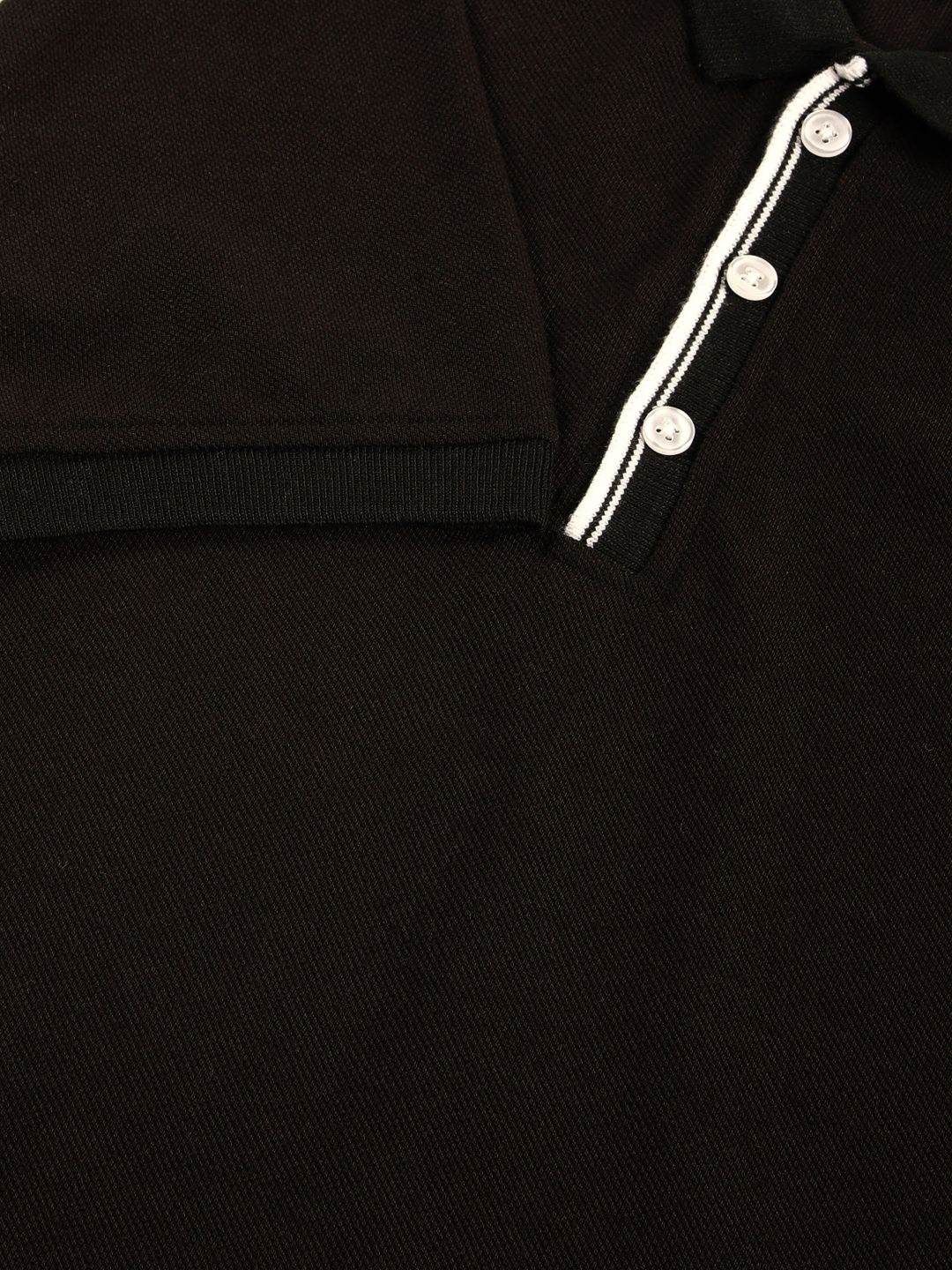 Black Regular Fit Short Sleeves Solid Polo Collar Knit Tshirt For Men