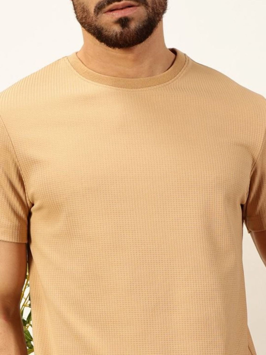 Khaki Anti Odour Solid Round Neck T-Shirt