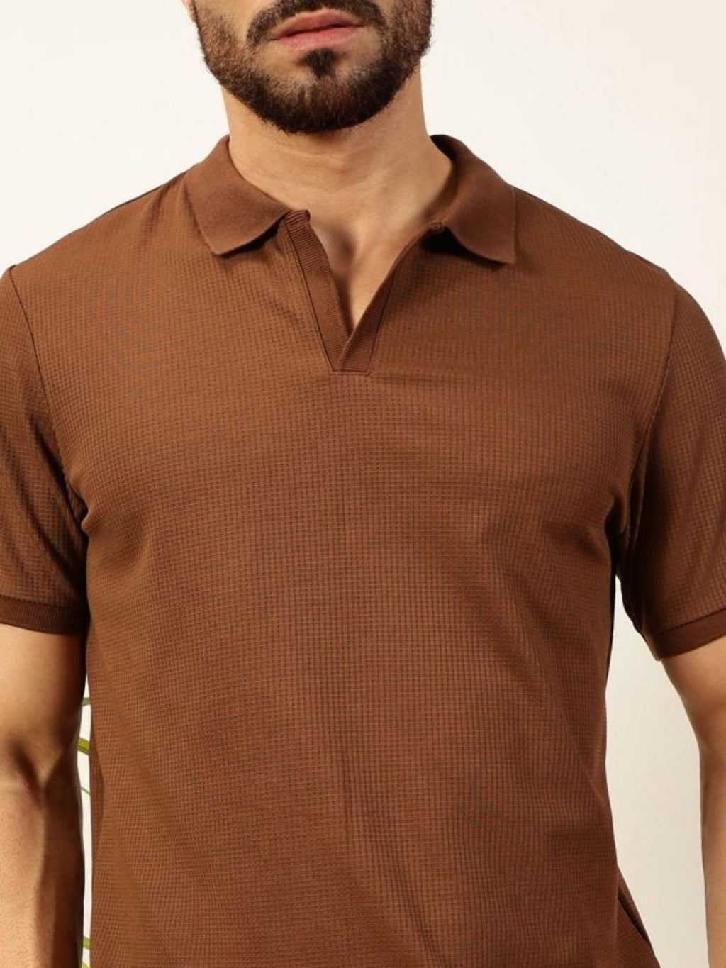 Coffee Brown Anti Odour Solid Polo Collar Tshirt For Men