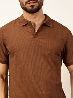 Coffee Brown Anti Odour Solid Polo Collar Tshirt For Men