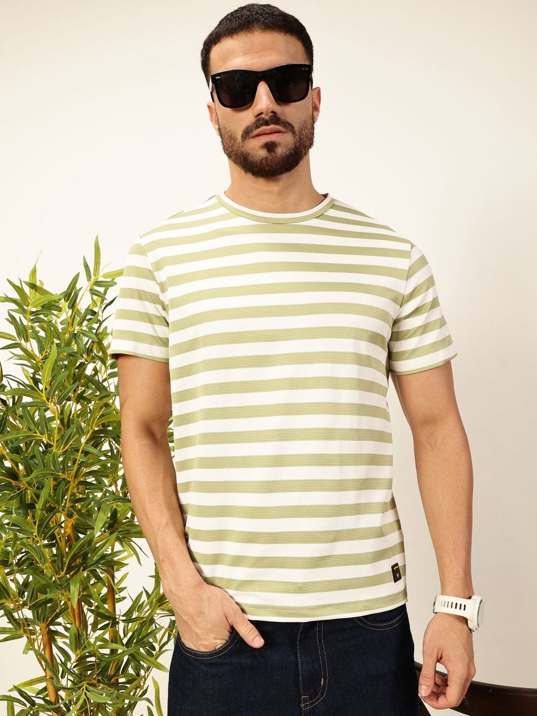 Thomas Scott Men Green Regular Fit Short Sleeves Round Neck Knitted T-shirt