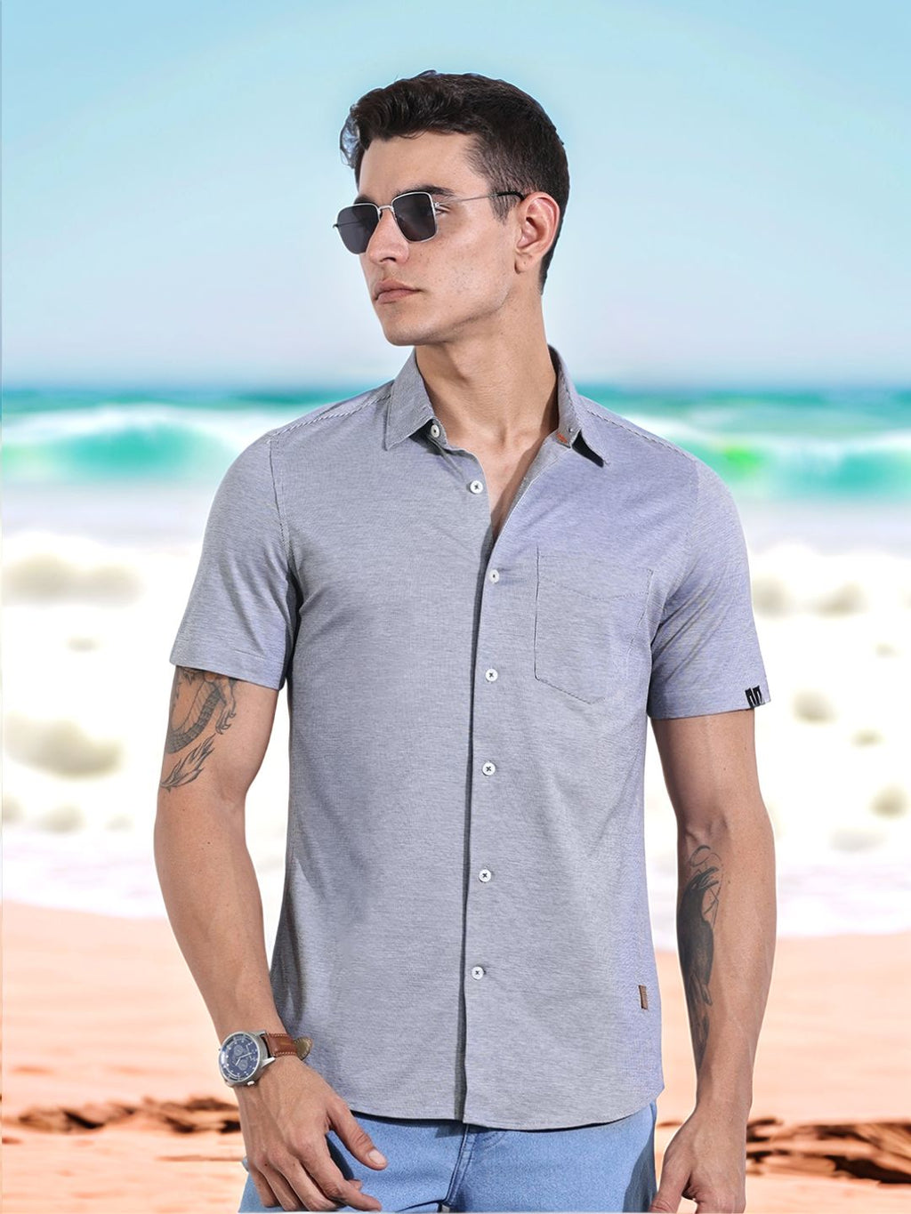 Thomas Scott Men Black Slim Fit Micro Ditsy Printed Knitted Shirt