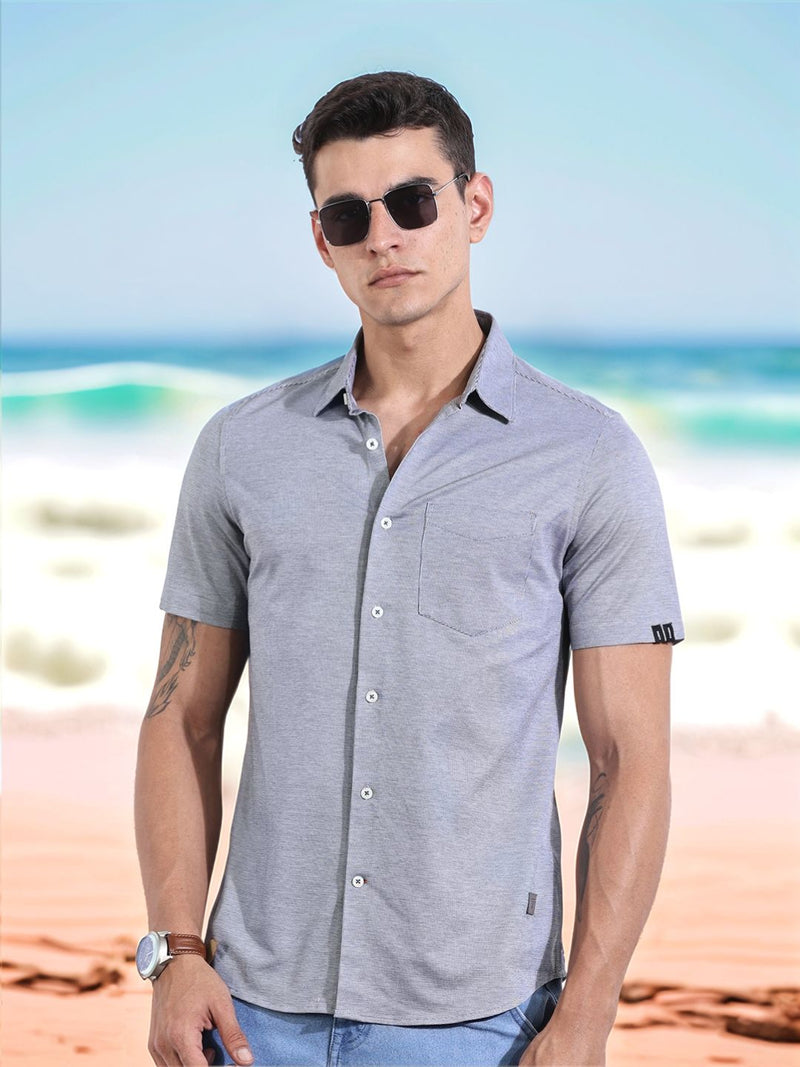 Thomas Scott Men Black Slim Fit Micro Ditsy Printed Knitted Shirt