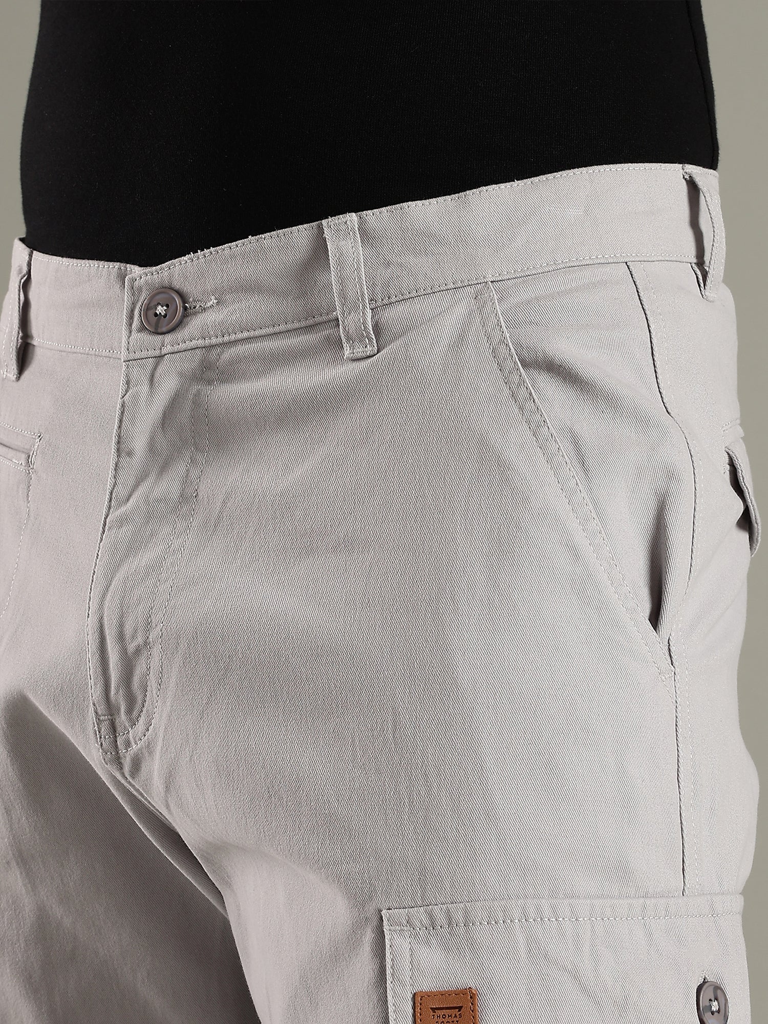 Thomas Scott Men LightGrey Mid-Rise Straight Fit Woven Cargo Trouser
