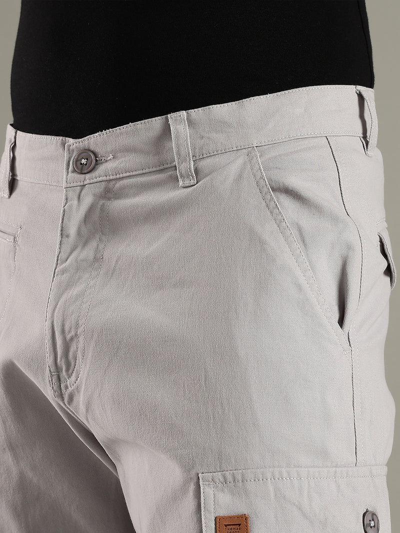 Thomas Scott Men LightGrey Mid-Rise Straight Fit Woven Cargo Trouser