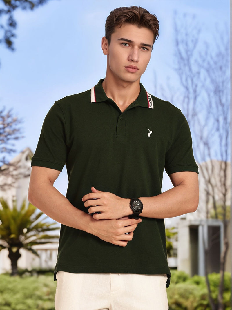 Thomas Scott Men Bottle Green Regular Fit Short Sleeves Knitted Polo Collar T-shirt