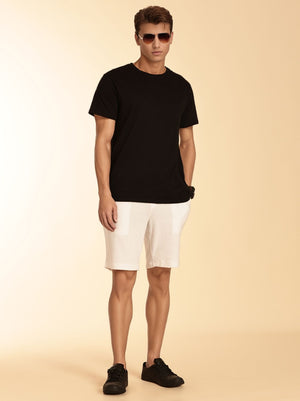 Thomas Scott Men White Regular Fit Mid-Rise Knee Length Drawstring Closure Knitted Shorts