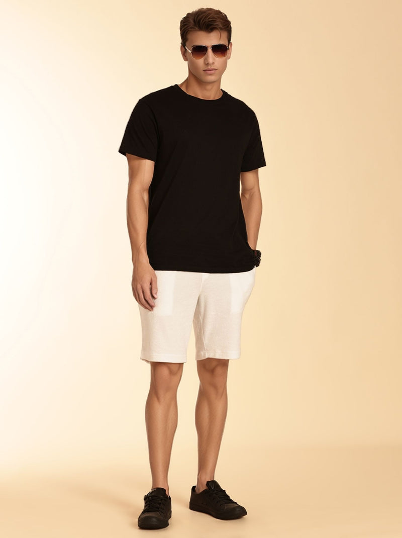 Thomas Scott Men White Regular Fit Mid-Rise Knee Length Drawstring Closure Knitted Shorts