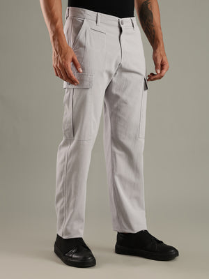Thomas Scott Men LightGrey Mid-Rise Straight Fit Woven Cargo Trouser