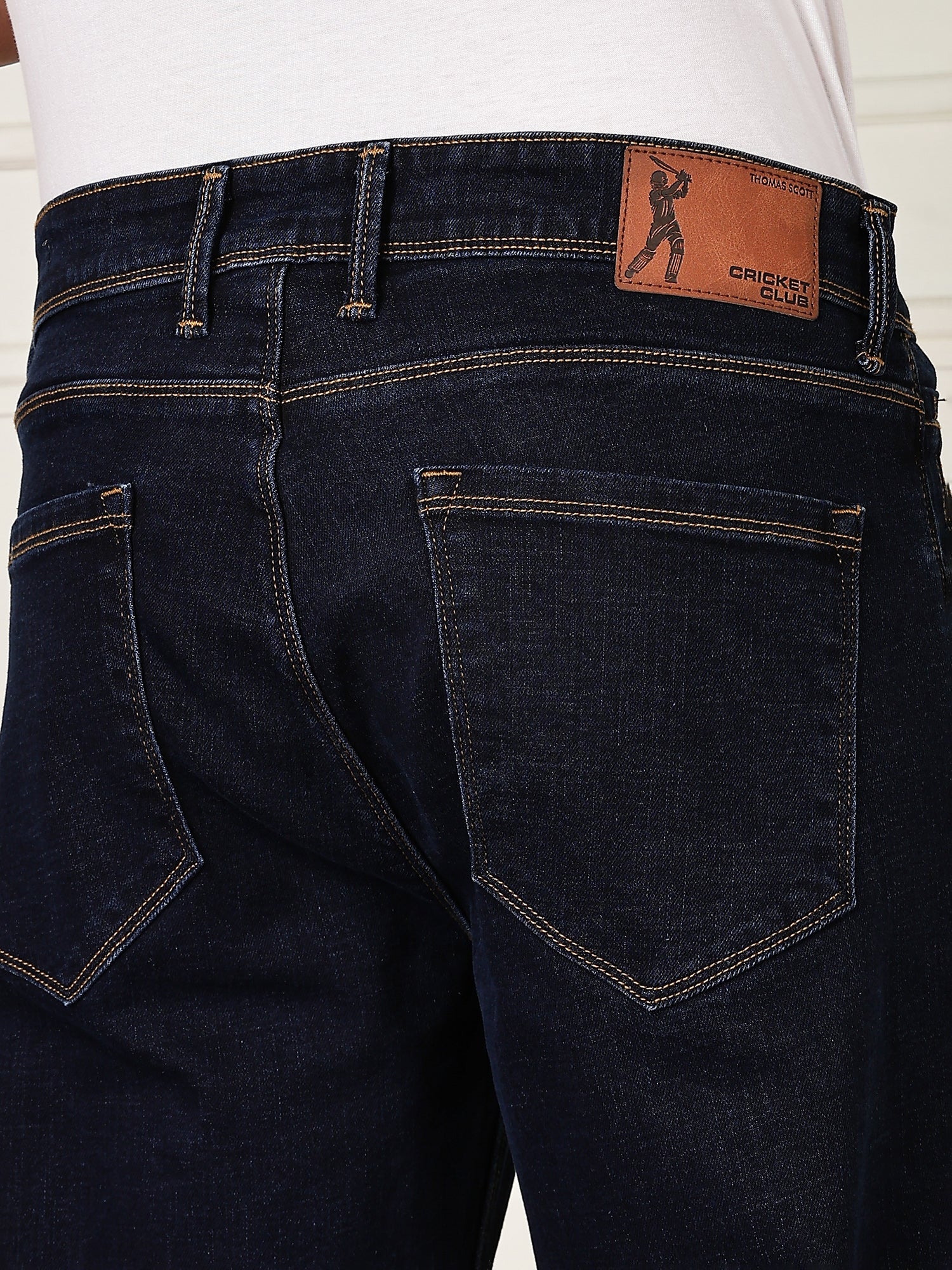 Thomas Scott Men Darkblue Mid-Rise Relaxed Fit Clean Look Strachable Jeans