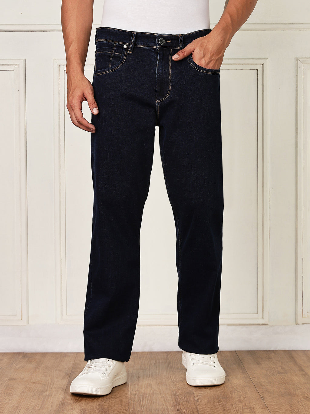 Thomas Scott Men Darkblue Mid-Rise Relaxed Fit Clean Look Strachable Jeans
