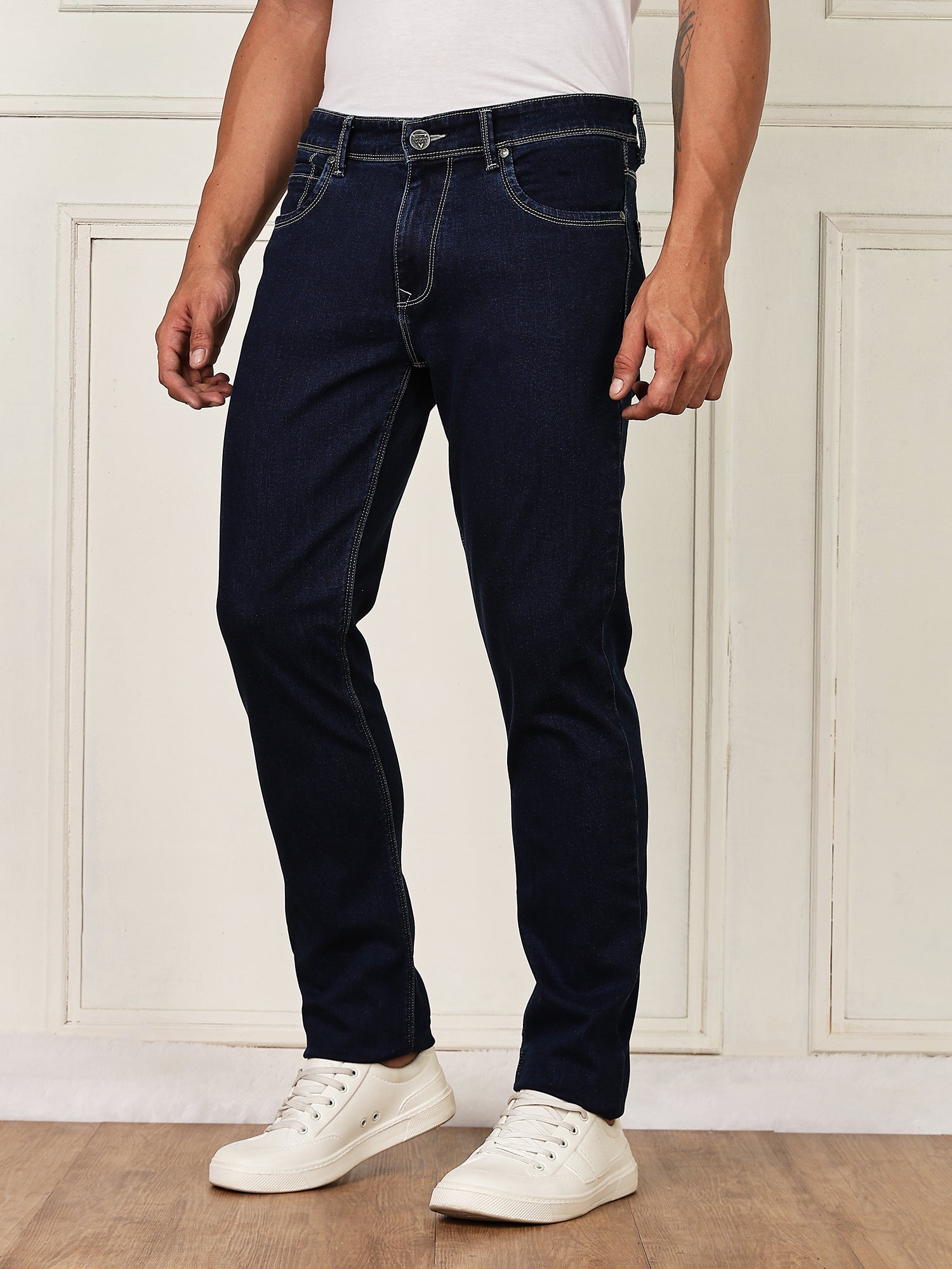 Thomas Scott Men Darkblue Mid-Rise Slim Fit Clean Look Strachable Jeans