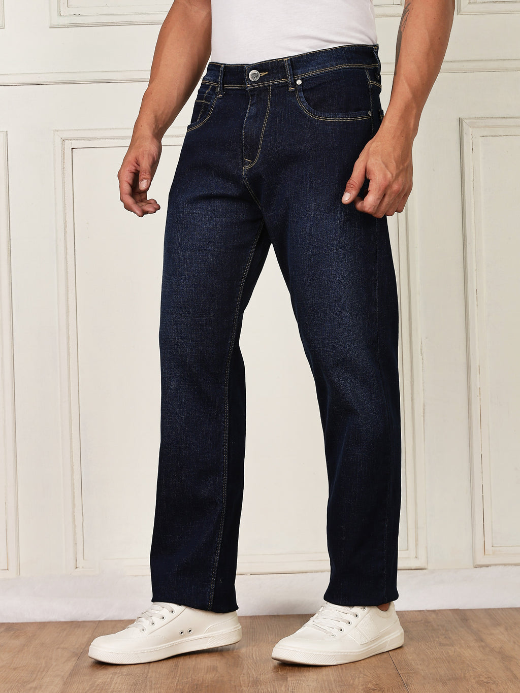 Thomas Scott Men Darkblue Mid-Rise Relaxed Fit Clean Look Strachable Jeans