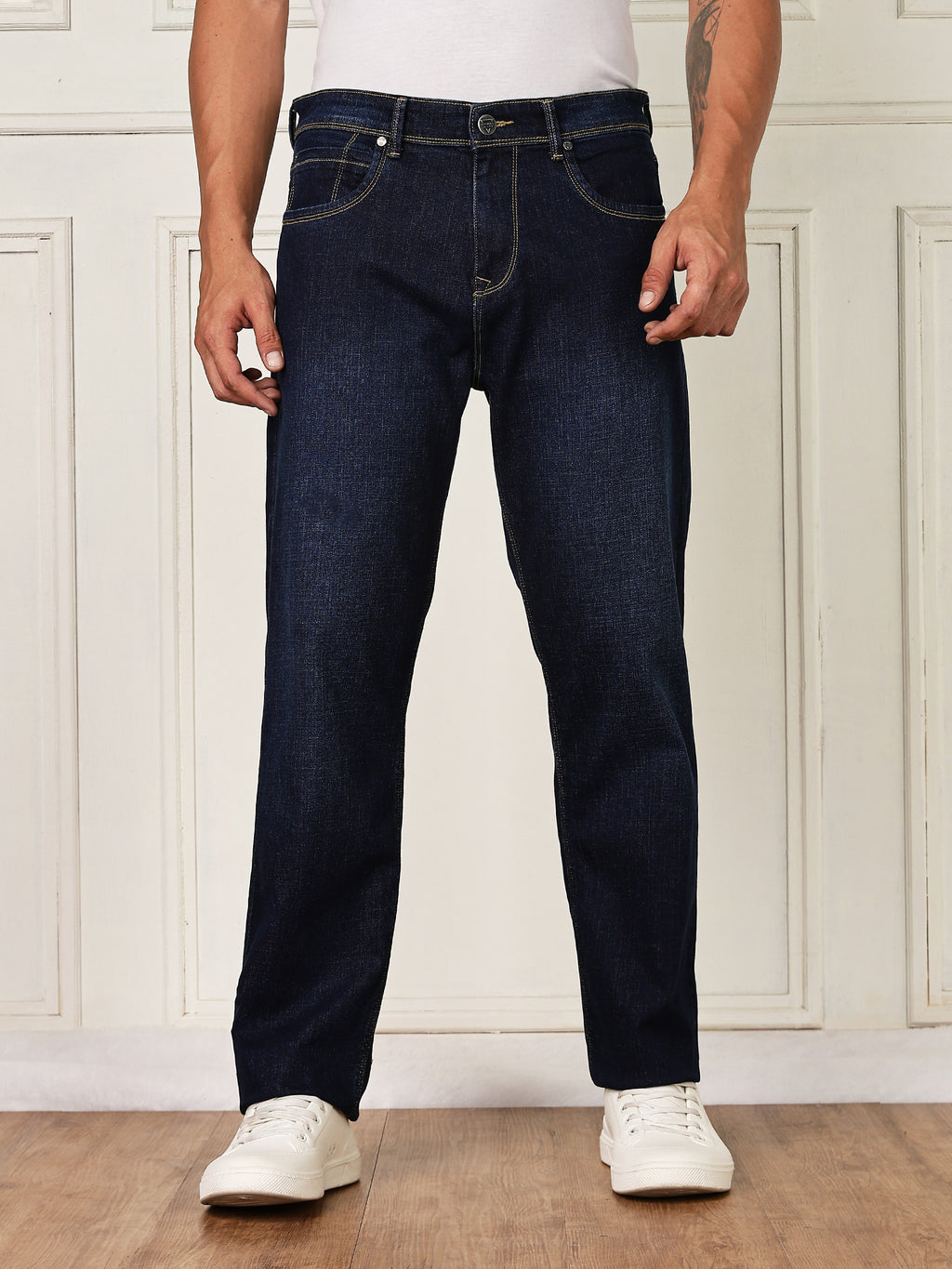 Thomas Scott Men Darkblue Mid-Rise Relaxed Fit Clean Look Strachable Jeans