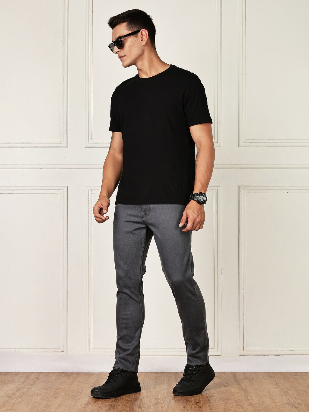 Thomas Scott Men Grey Mid-Rise Slim Fit Clean Look Strachable Jeans
