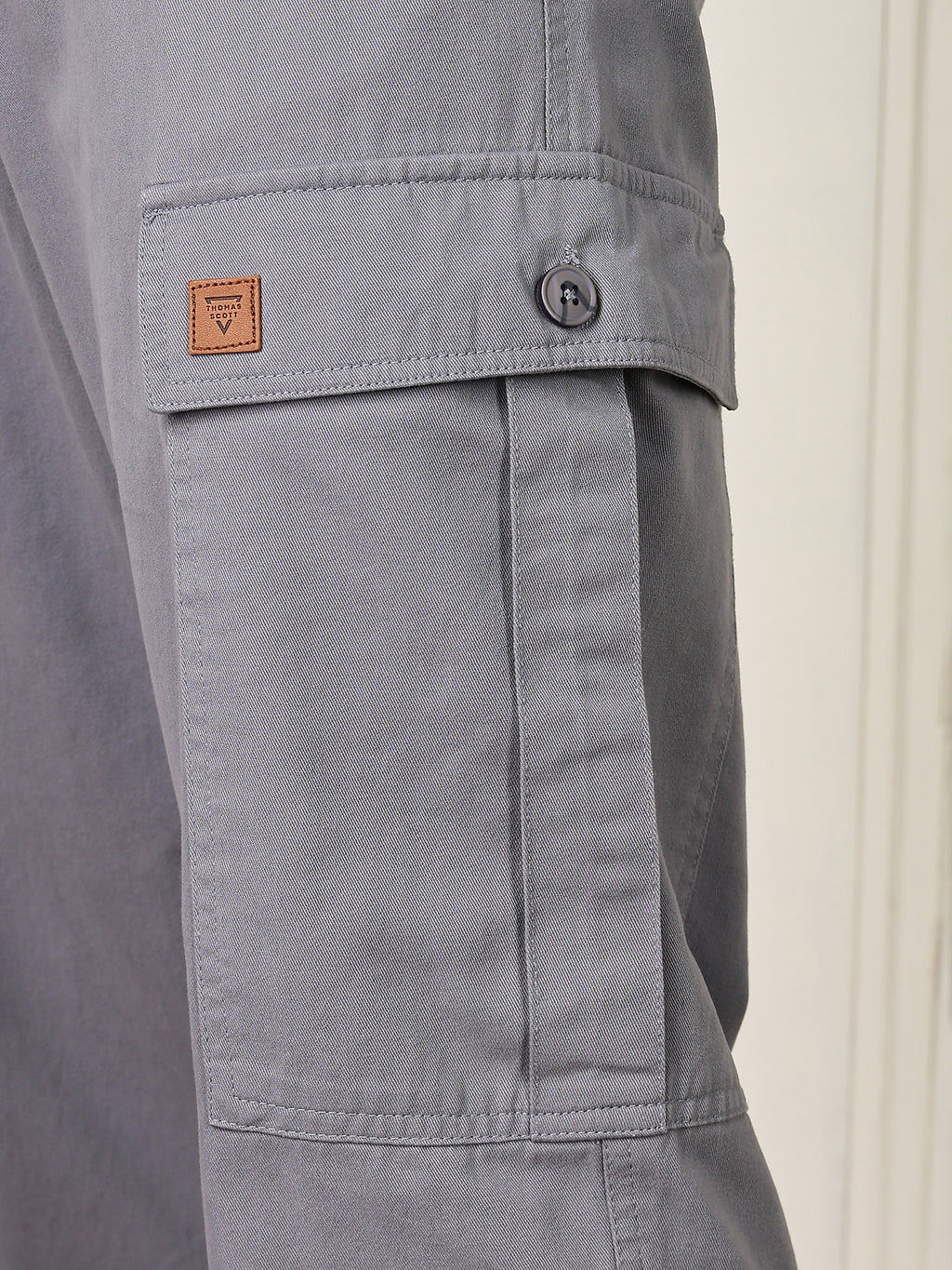 Thomas Scott Men LightBlue Mid-Rise Straight Fit Woven Cargo Trouser