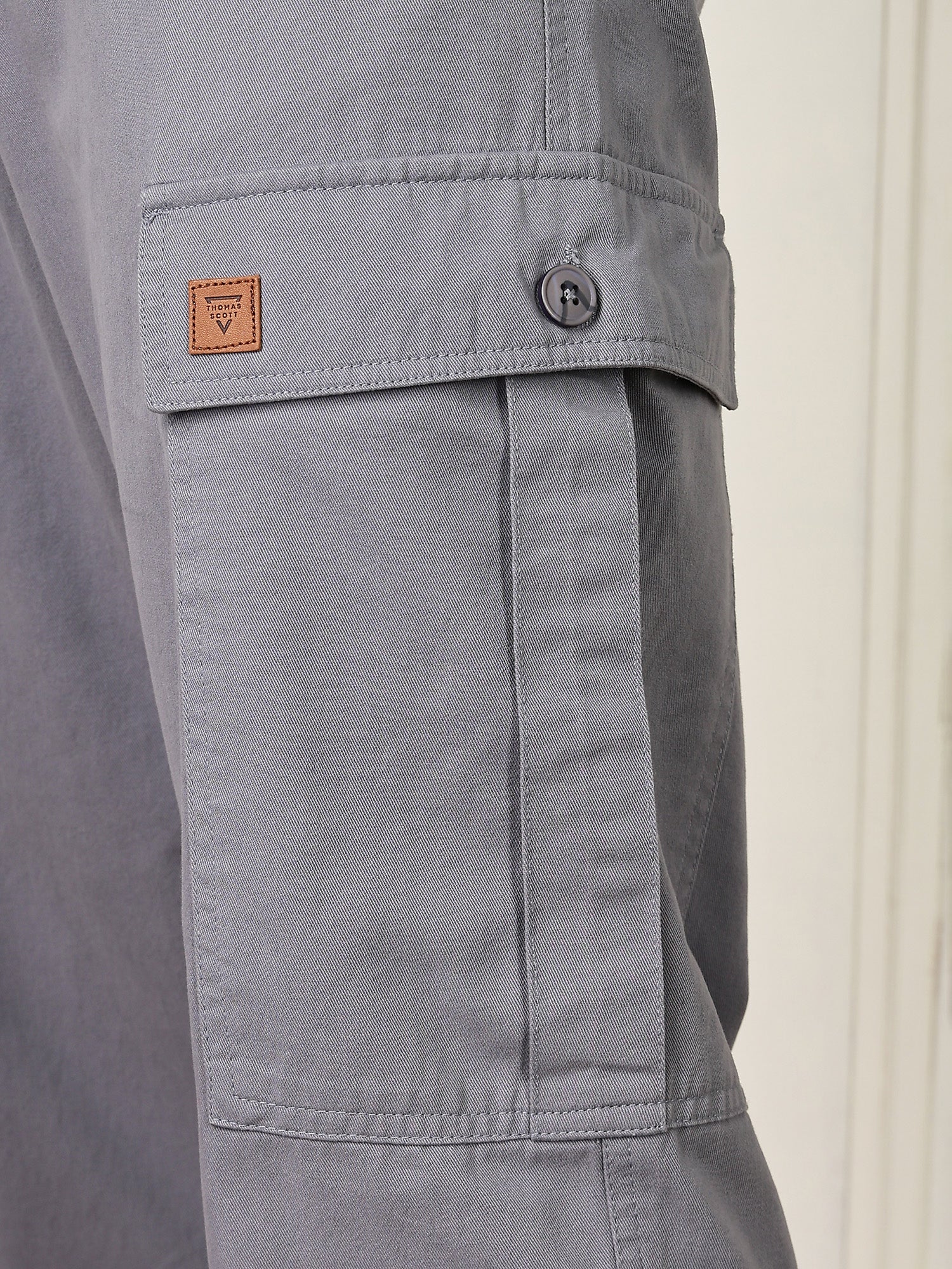 Thomas Scott Men LightBlue Mid-Rise Straight Fit Woven Cargo Trouser