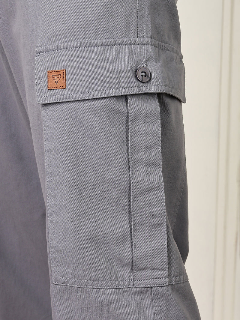 Thomas Scott Men LightBlue Mid-Rise Straight Fit Woven Cargo Trouser