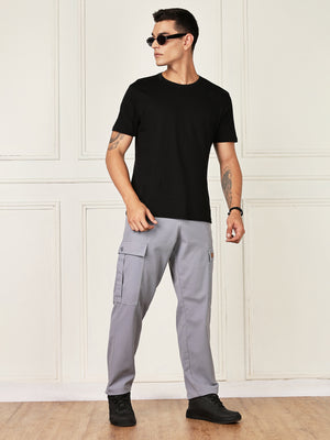 Thomas Scott Men LightBlue Mid-Rise Straight Fit Woven Cargo Trouser