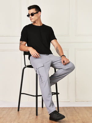 Thomas Scott Men LightBlue Mid-Rise Straight Fit Woven Cargo Trouser