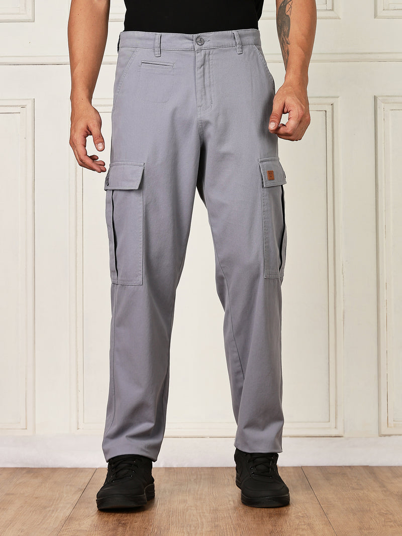 Thomas Scott Men LightBlue Mid-Rise Straight Fit Woven Cargo Trouser