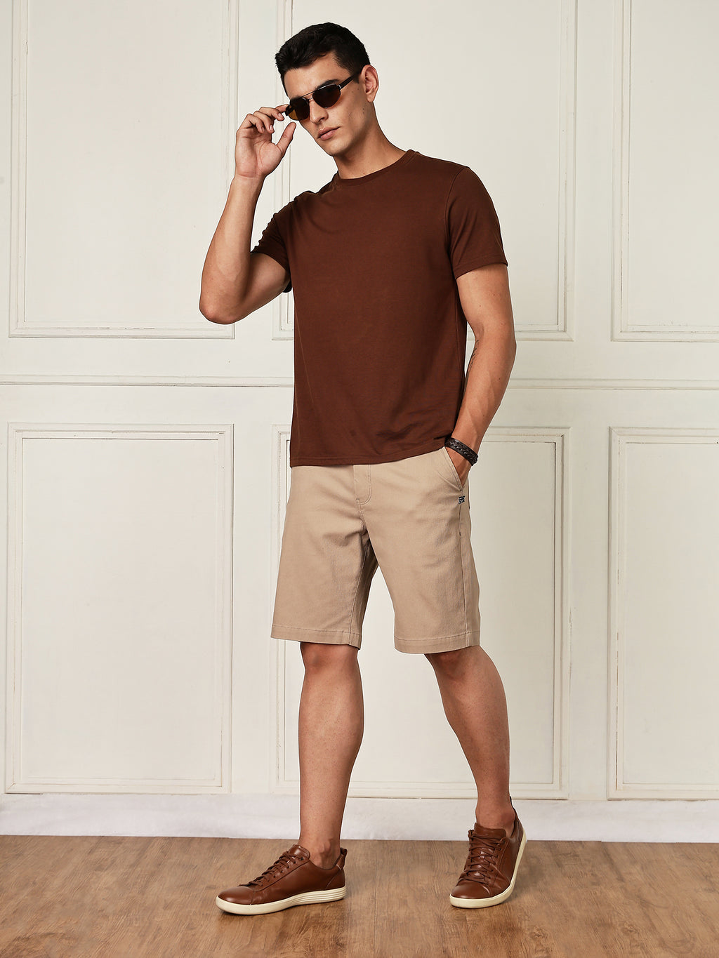 Thomas Scott Men Khaki Mid-Rise Regular Fit Woven Chinos Shorts