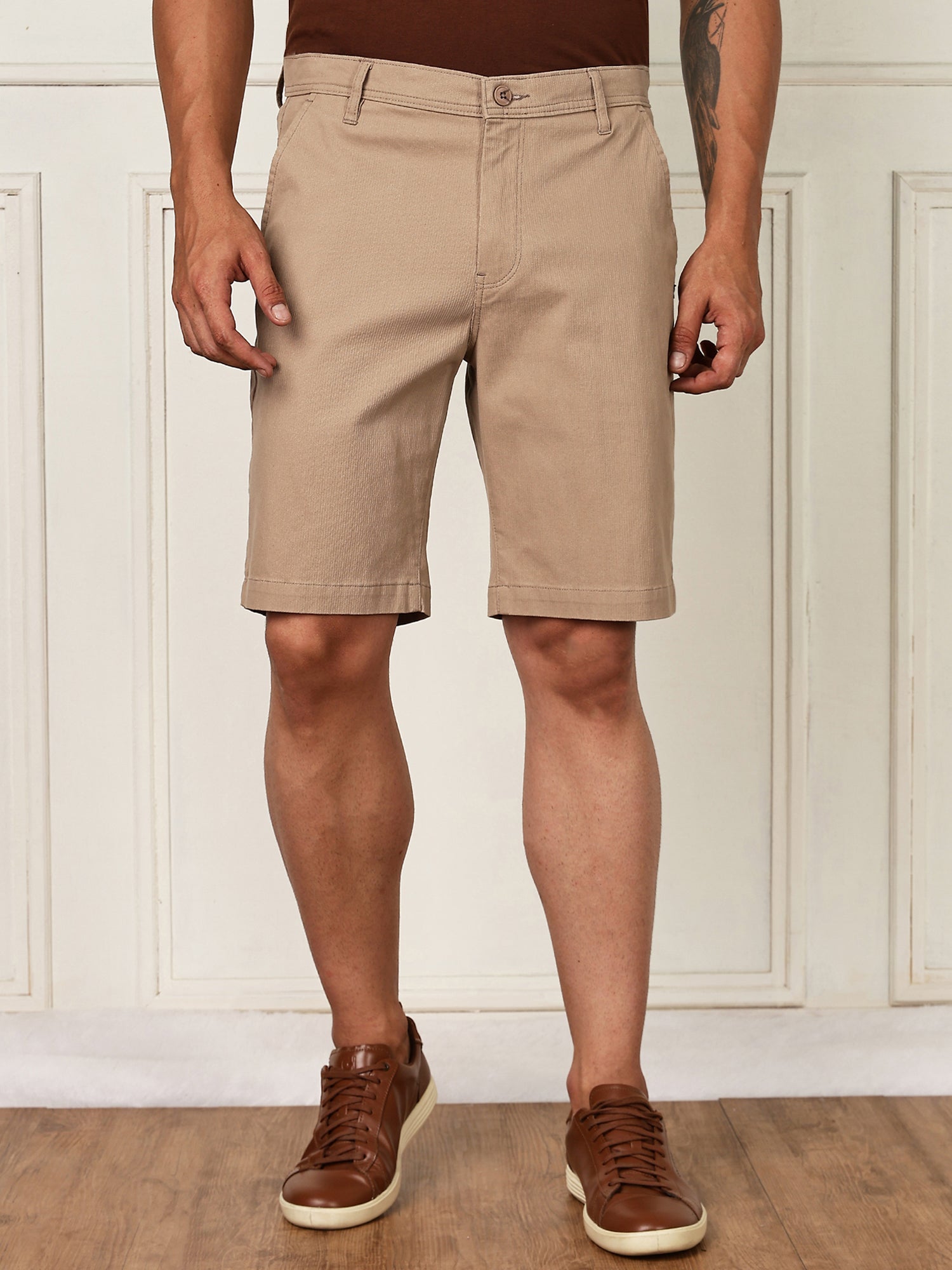 Thomas Scott Men Khaki Mid-Rise Regular Fit Woven Chinos Shorts