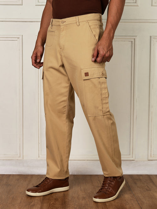 Thomas Scott Men Beige Mid-Rise Straight Fit Woven Cargo Trouser