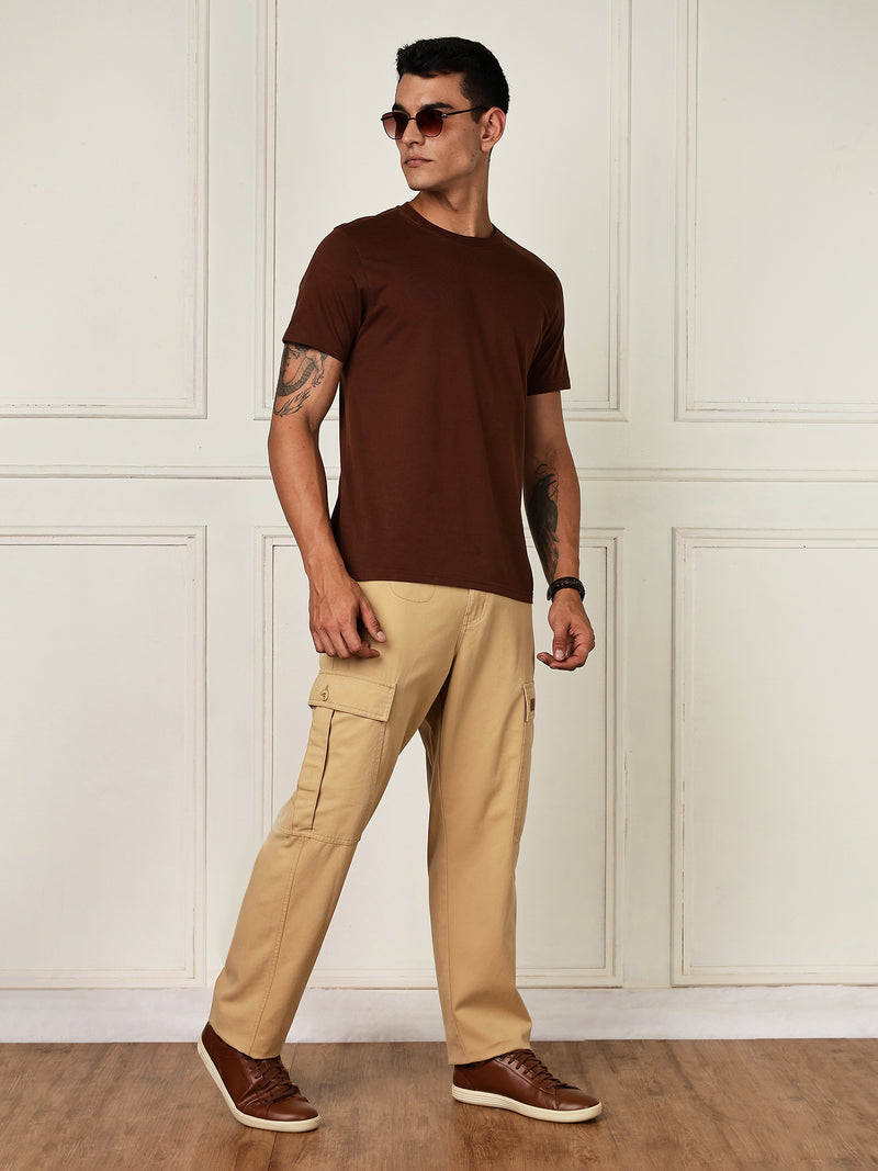 Thomas Scott Men Beige Mid-Rise Straight Fit Woven Cargo Trouser