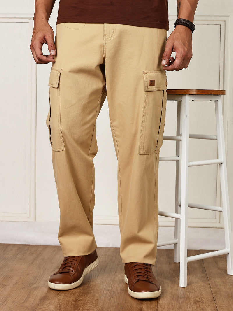 Thomas Scott Men Beige Mid-Rise Straight Fit Woven Cargo Trouser