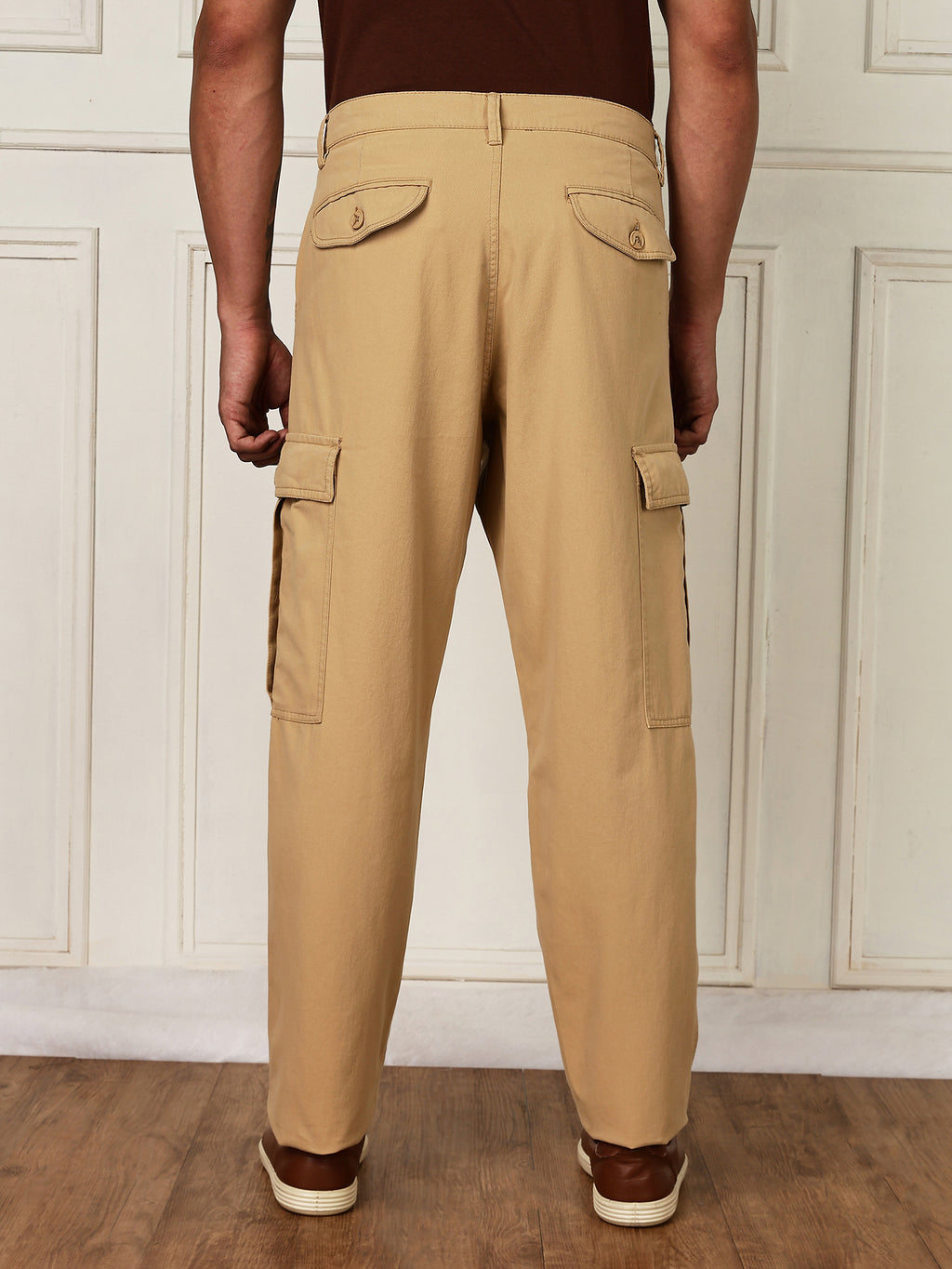Thomas Scott Men Beige Mid-Rise Straight Fit Woven Cargo Trouser